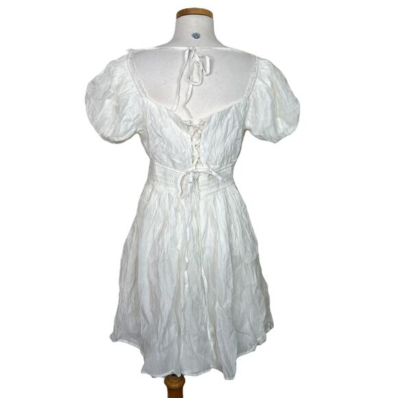 The Post Riley Puff Sleeve Sweetheart Babydoll Mini Dress Ivory Womens Large - Picture 4 of 10